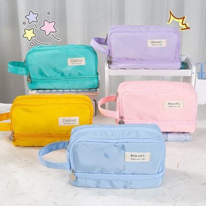 Large Capacity Pencil Bag Stationery Holder Bag Pen Case Zipper Two Compartment