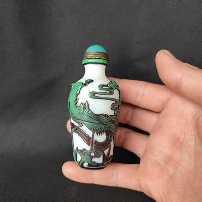Fine Peking Chinese Snuff Bottle Glass Statues Carved Phoenix Sculpture Snuffbox