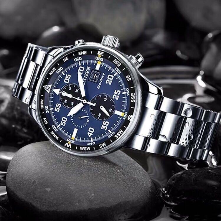 Men's Aviator Chronograph Black Dial Eco-drive Watch New Free Fast Shipping