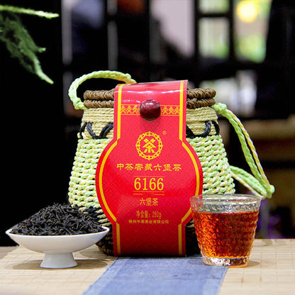 250g CHINA TEA 6166 Aged Wuzhou Dark Tea Liu Pao Hei Cha Liu Bao Black In Basket
