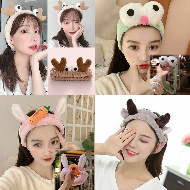 Hairbands Wash Face Women Soft Warm Coral Fleece Bow Animal Ear Hair Accessories