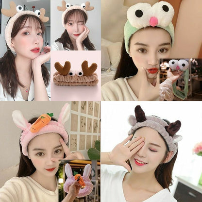 Hairbands Wash Face Women Soft Warm Coral Fleece Bow Animal Ear Hair Accessories