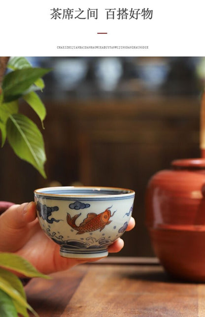 120cc China JingDeZhen Master Tea Cup Beauty Niannianyouyu doucai Ceramic Cup-