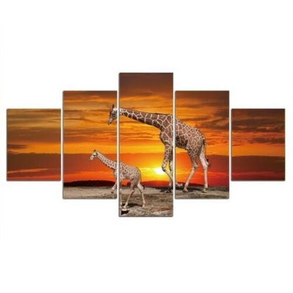 Giraffe in Sunset Wildlife 5 Piece Canvas Print Wall Art Home Decor Cuadros