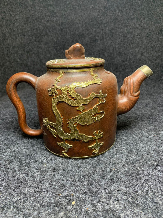 Chinese Yixing Zisha Clay Handmade inlay silver dragon Kung Fu Tea Set Teapot