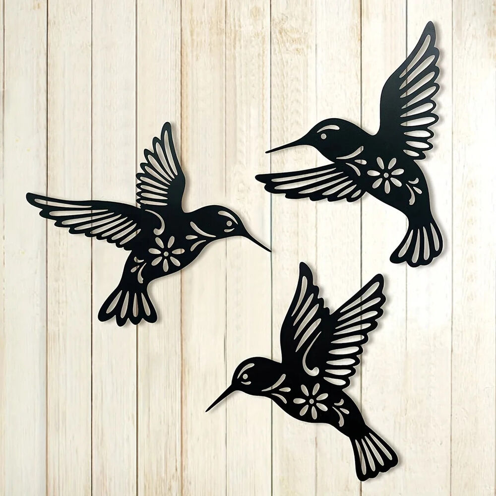 Metal Hummingbird Wall Art, Cutout Iron Black Bird Sculpture Pendant Decoration