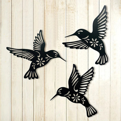 Metal Hummingbird Wall Art, Cutout Iron Black Bird Sculpture Pendant Decoration