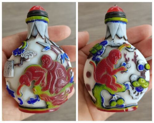 5 Layer Color Top Vintage Antique Chinese Carved Snuff Bottle Glass Statues Rare