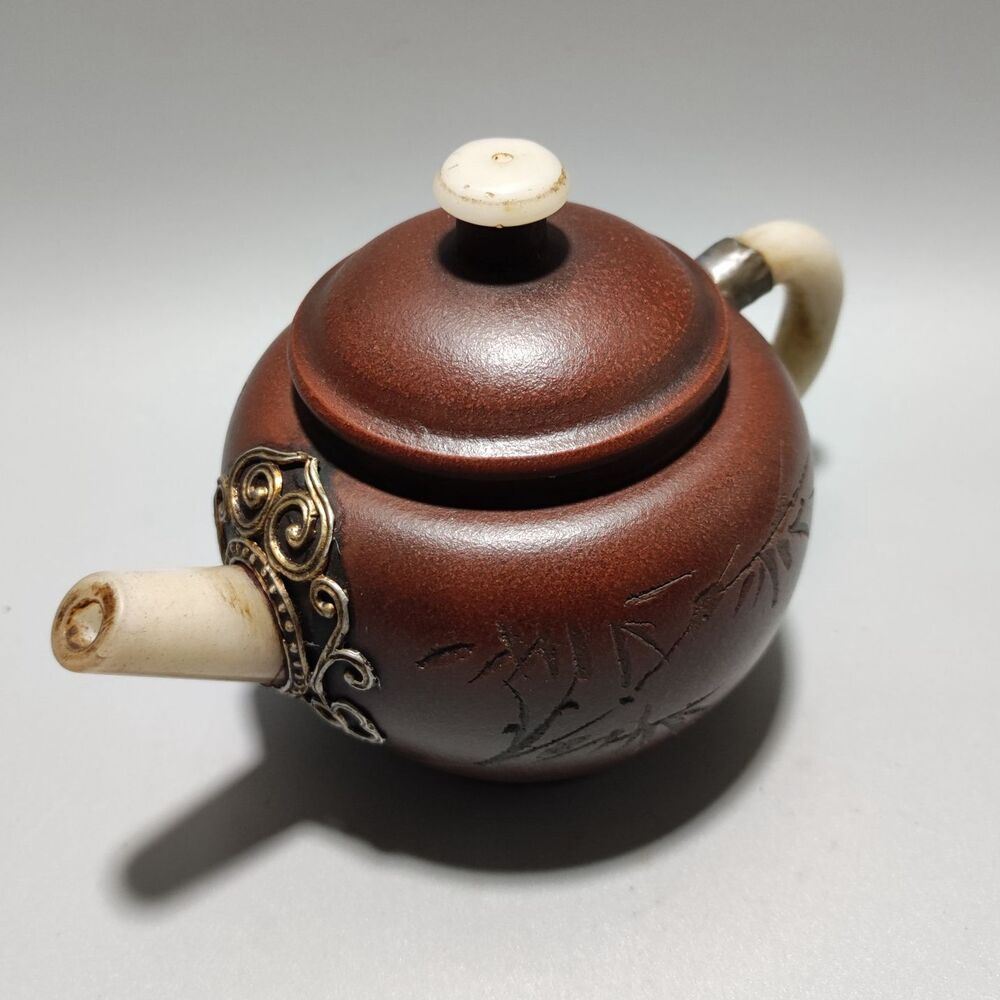 Vintage Chinese Yixing Purple Clay Teapot Zisha Ceremony Bamboo Tea Set Collect