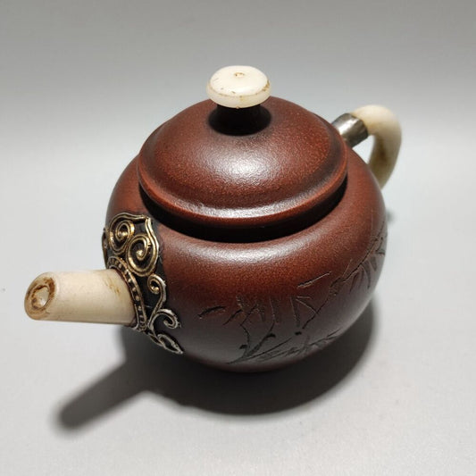 Vintage Chinese Yixing Purple Clay Teapot Zisha Ceremony Bamboo Tea Set Collect