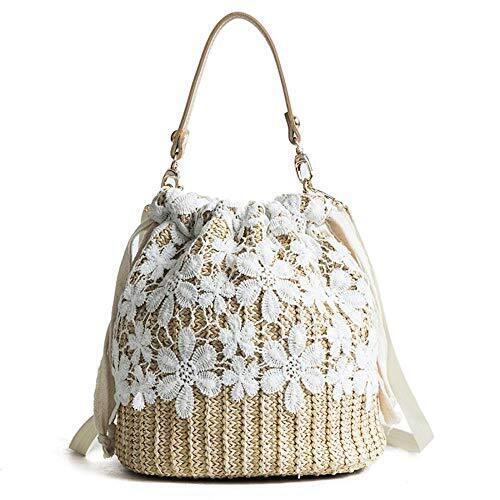 Straw Crossbody Bag, Women Beach Shoulder Summer Top Handle One Size, White