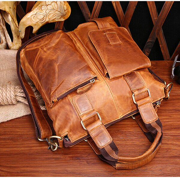 Top Cow Leather Men's Bag, Crazy Horse Leather Business Handbags Crossbody Bags