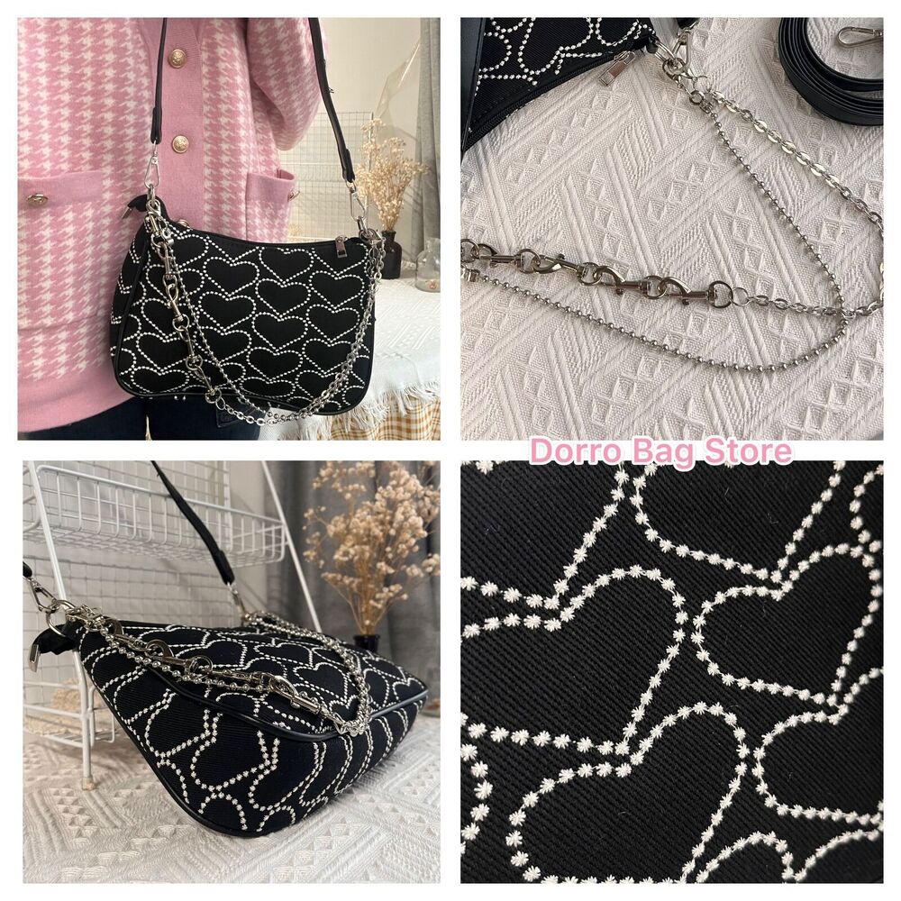 Women's Canvas Shoulder Bag Embroidery Ladies Bags Chain Purse Handbags