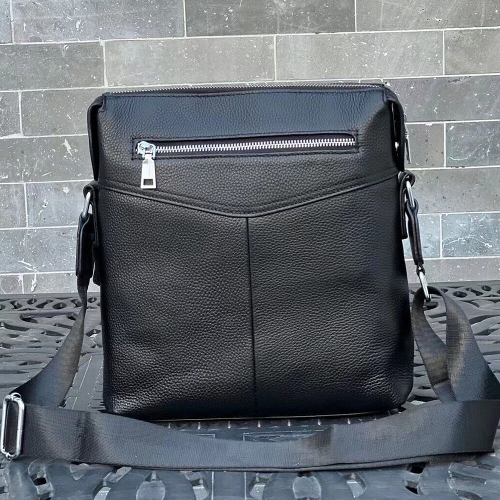 100% Genuine Leather Men's 10" Business Bags Black Sling Shoulder Messenger Bag