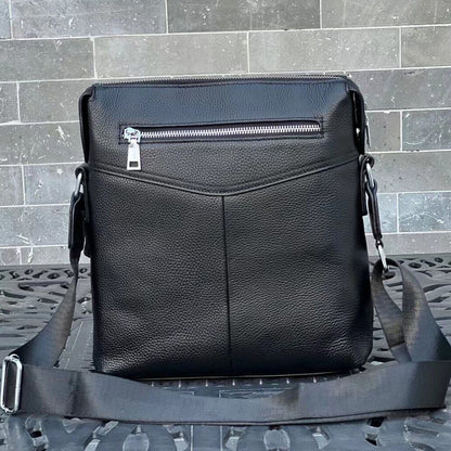 100% Genuine Leather Men's 10" Business Bags Black Sling Shoulder Messenger Bag