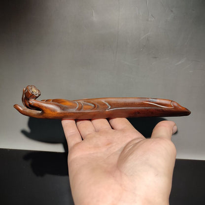 Chinese Boxwood Wooden Carvings Lotus Buddhism Meditation Censer Incense Burner