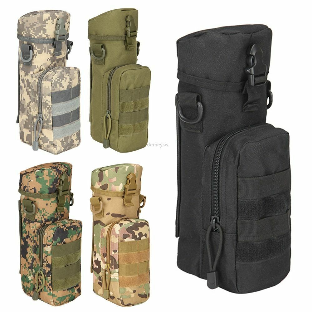 Water Bottle Pouch Nylon Outdoor Military Travel Kettle Bag Shoulder Strap Green