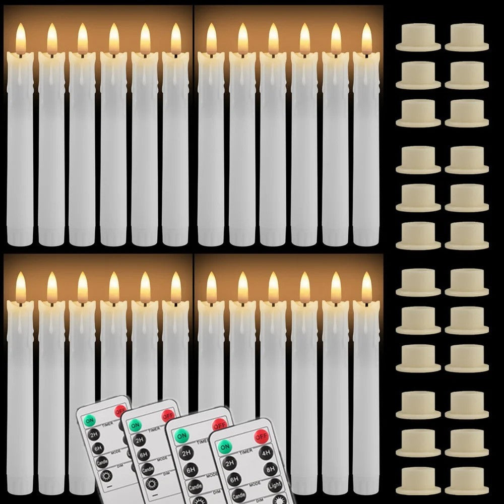 6/12/24PCs Flameless Flickering Taper Candles with Remote Battery Operated