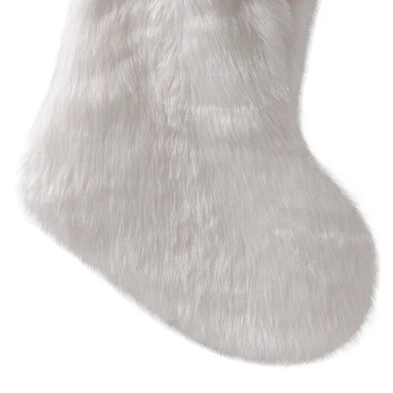 Christmas Decorations White Plush Stocking Gift Bags Fireplace Ornaments 47x27cm