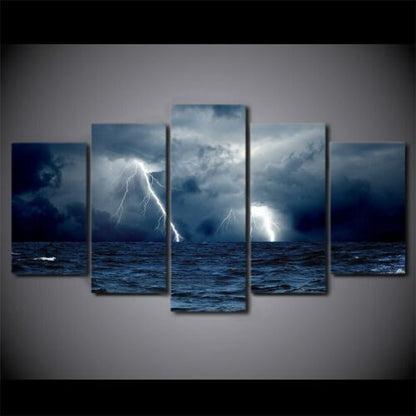Thunder Storm in Ocean Night 5 Pcs Canvas Wall Art Painting Picture Home Decor
