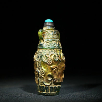 Old Beijing chinese snuff bottle carved glass statue antique carving Glaze rare