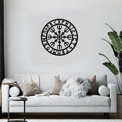 Metal Wall Art, Metal Viking Decor, Nordic Mythology Vegvisir Runes and Symbols