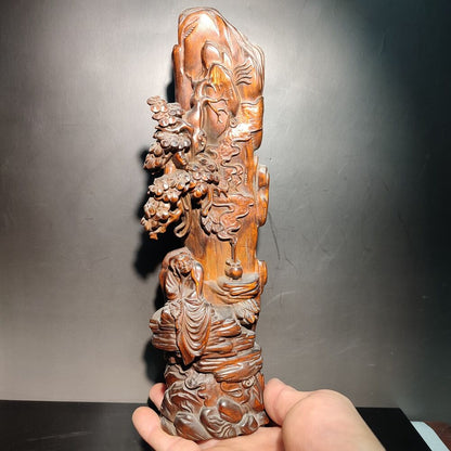 9" Boxwood wood carving buddha statue Ornament home decor figurines dharma monk