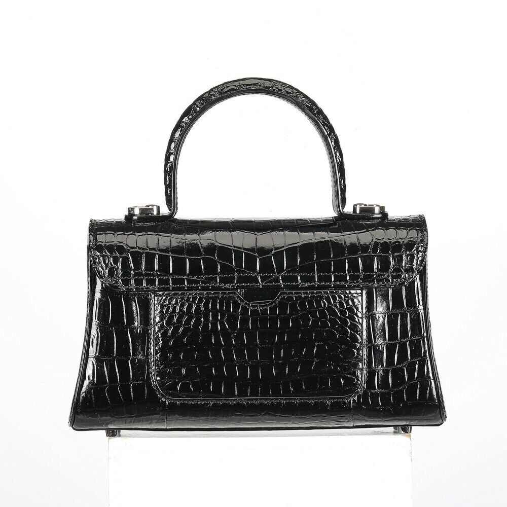 Black Alligator Crocodile Belly Skin Handbag, New Desinger Women's Shouler Bag