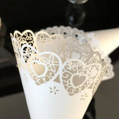 Confetti Cones 50Pcs Laser Cut Love Heart Lace Laying Candy Wedding Party Favors