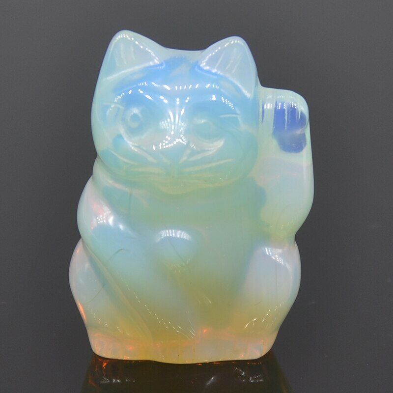 1pc Plutus Cat Statue Opalite Natural Stone Carved Healing Crystals Lucky
