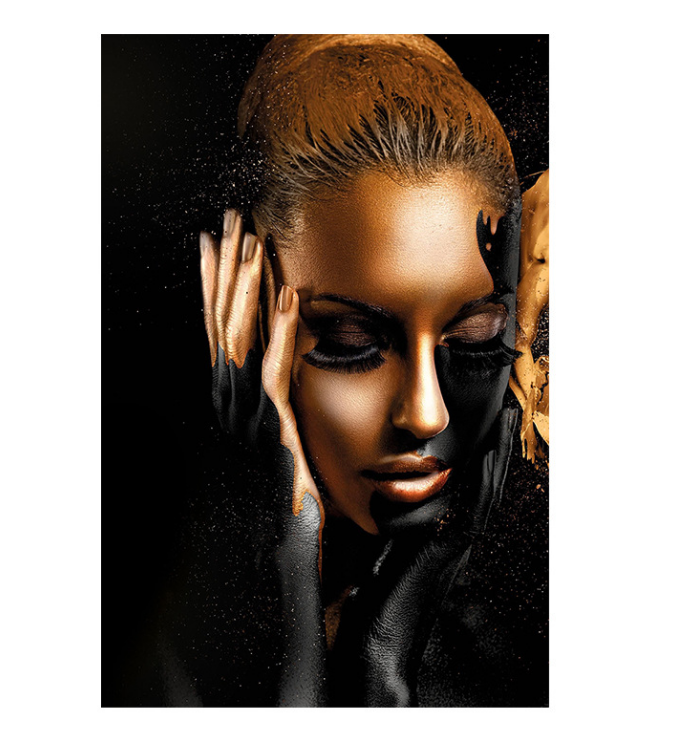 HD black gold female model art poster oil painting