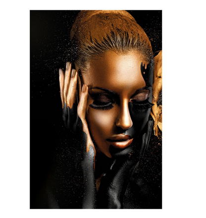 HD black gold female model art poster oil painting