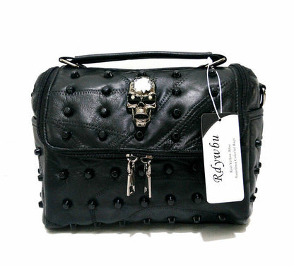 Real Split Sheep Leather Messenger Bag Rivet Skull Handbag Travel Crossbody