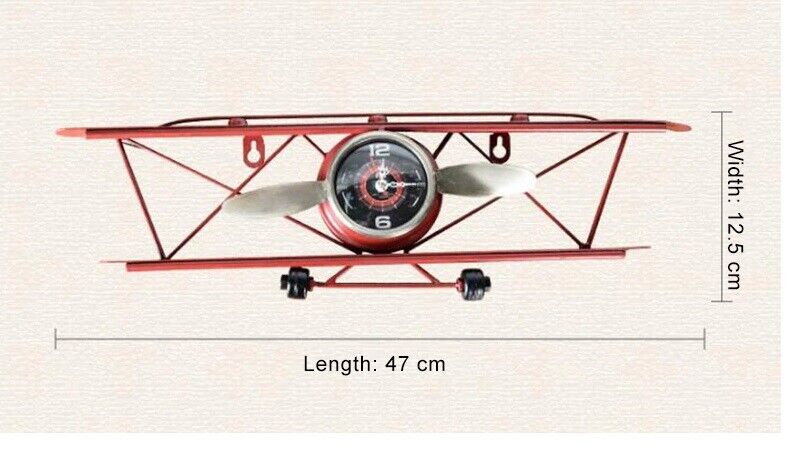 Creative Retro Iron Aircraft Clock Living Room Wall Hanging Decoration Ornaments