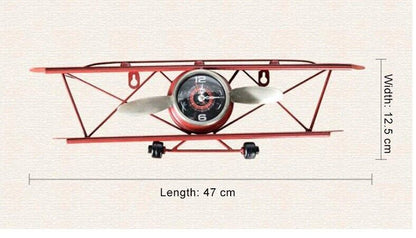 Creative Retro Iron Aircraft Clock Living Room Wall Hanging Decoration Ornaments