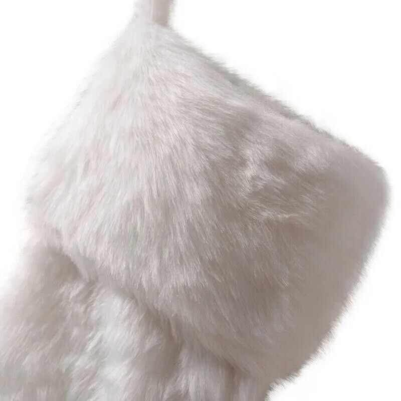Christmas Decorations White Plush Stocking Gift Bags Fireplace Ornaments 47x27cm