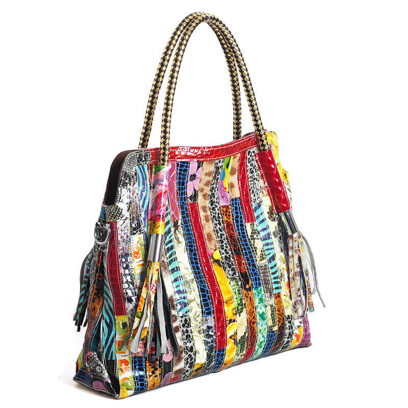 Genuine Leather Women's Elegant Handbag Snake Colorful Satchel Tote Shoulder Bag