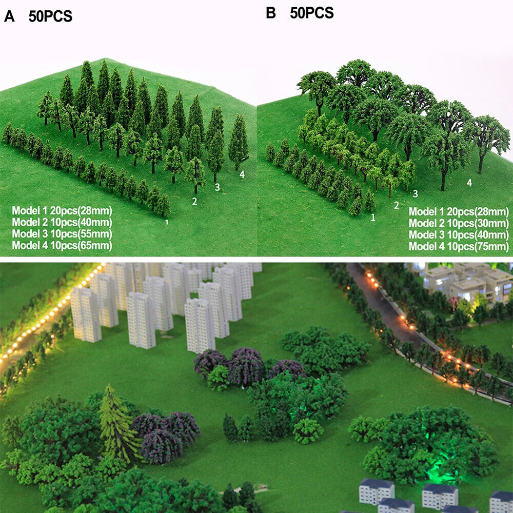 Artificial Miniature Tree 50Pcs Plastic Train Model Scenery Railroad Decorations