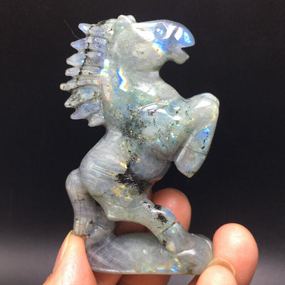 110g \Natural Crystal .labradorite,Hand-Carved.Exquisite horse statues48