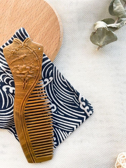 Handmade Carved Green Sandalwood Hair Comb Anti-Static No Snag Gift for Women