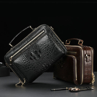 Handcrafted Alligator Crocodile Skin Leather Briefcase Men's Business Handbags