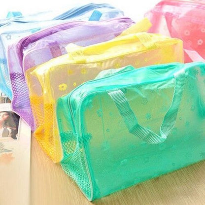 Flower Print Cosmetic Bag Transparent Makeup Pouch Case Travel Small Toiletry