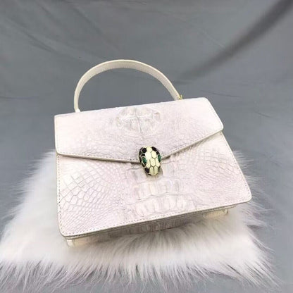 Women's Crocodile Skin Chain Bag Genuine Alligator Leather Shoulder Bag White