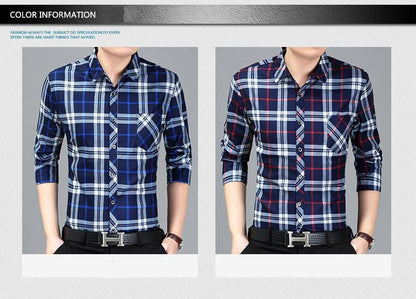 Camisa Con Botones a Cuadros Para Hombres Ropa Elegante De Manga Larga Negocios