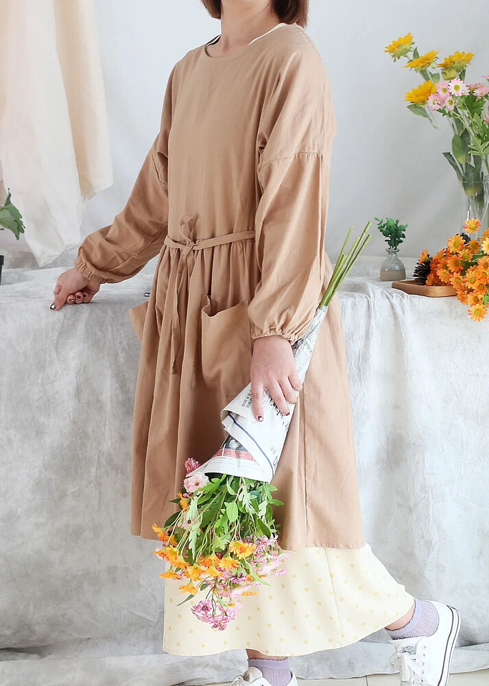 Women Apron Cotton Waterproof Reversible With Long Sleeves Cooking Cleaning Wear