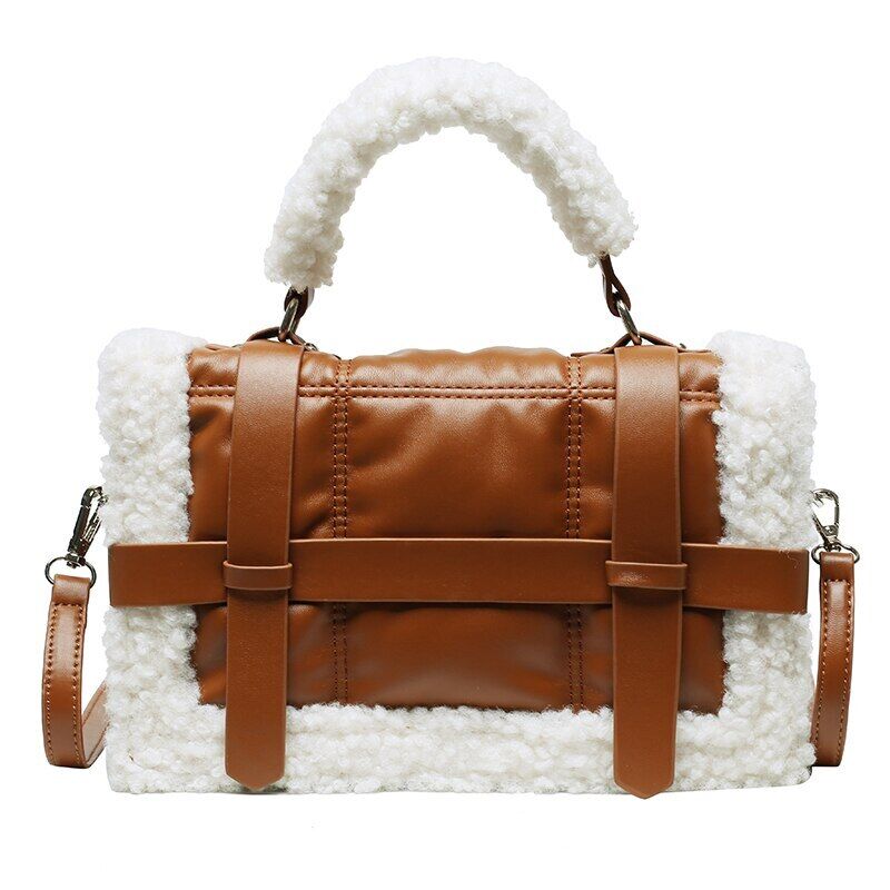 Lambswool Quilted Women Handbags Shoulder Bags Pu Leather Padded Crossbody Bag