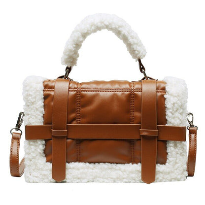 Lambswool Quilted Women Handbags Shoulder Bags Pu Leather Padded Crossbody Bag