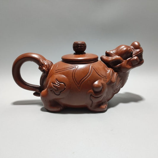 Vintage Chinese Yixing Purple Clay Teapot Zisha Ceremony Carving Collectible Art