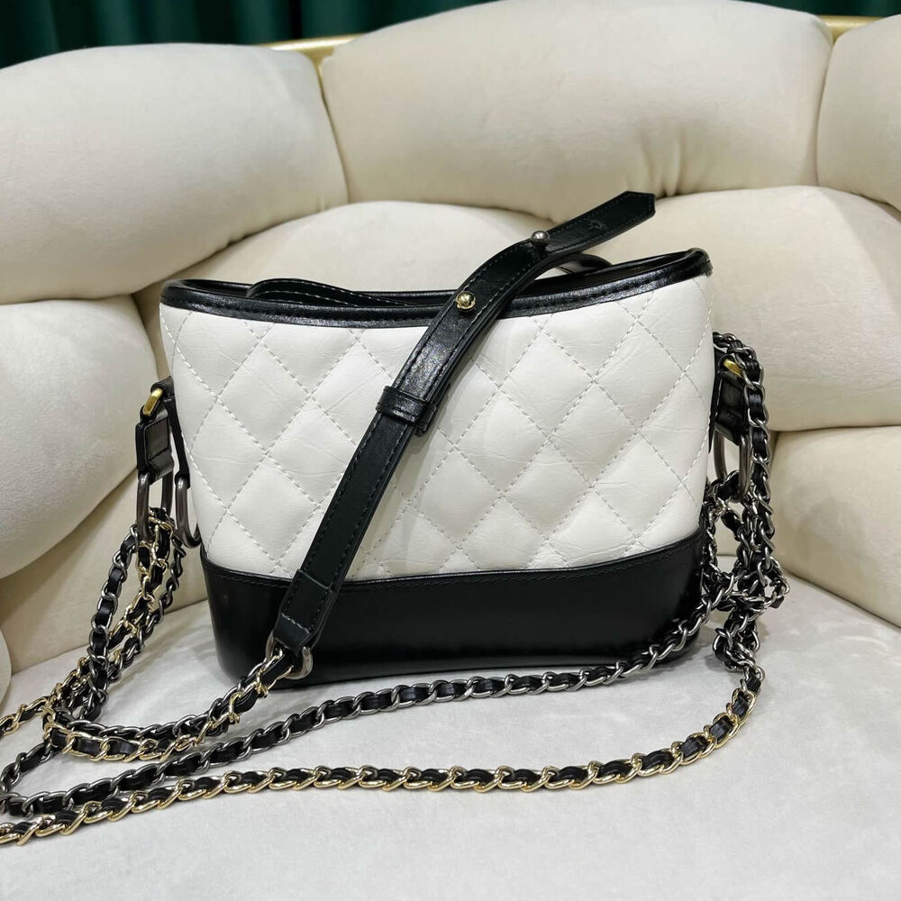 Quilted Real Leather Shoulder Bag Hobo Purse Double Chains Crossbody Handbag