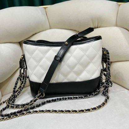 Quilted Real Leather Shoulder Bag Hobo Purse Double Chains Crossbody Handbag
